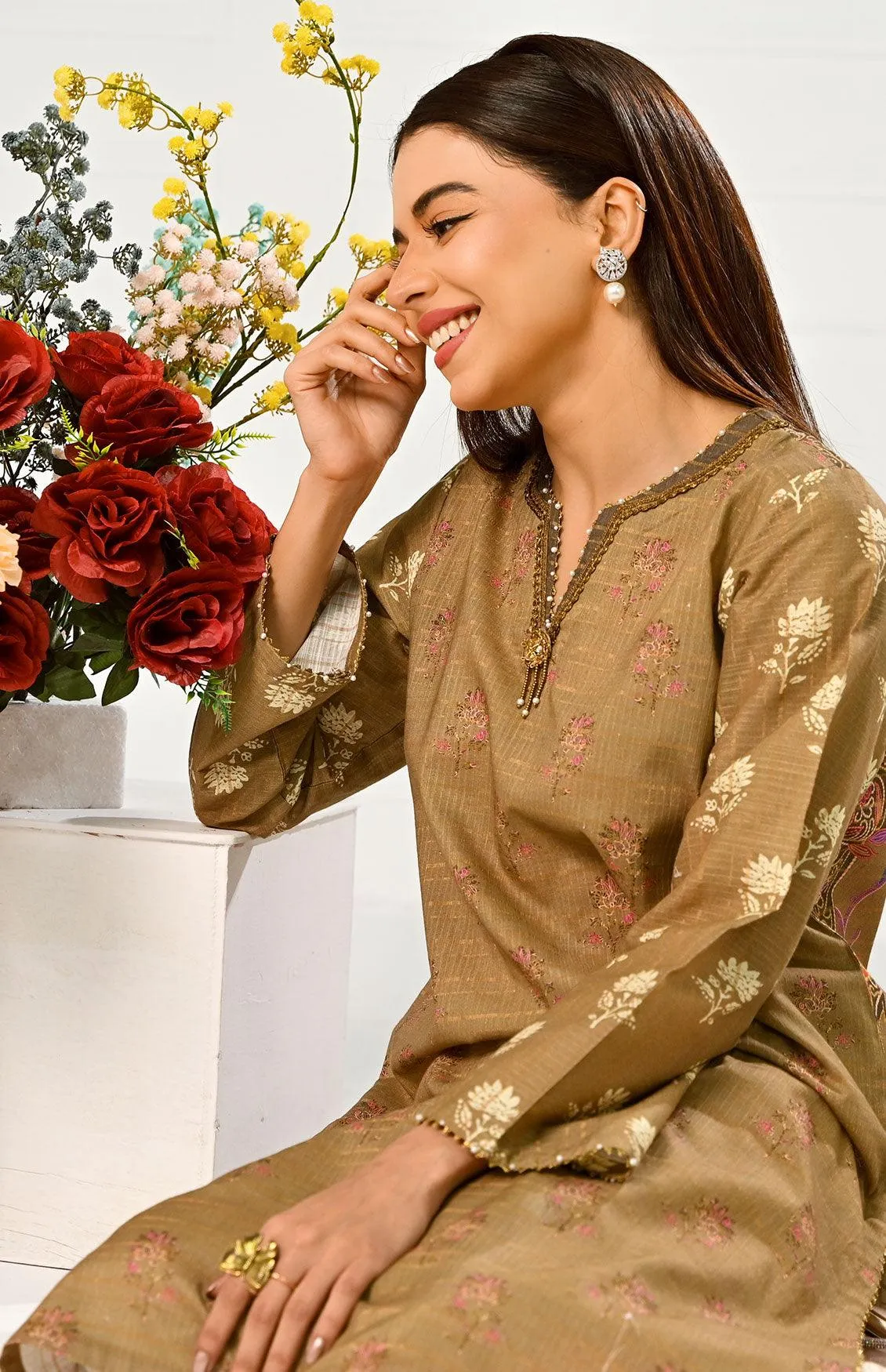 1 Pc | RTW | Fancy Lime Light Skin Colour Lawn Shirt