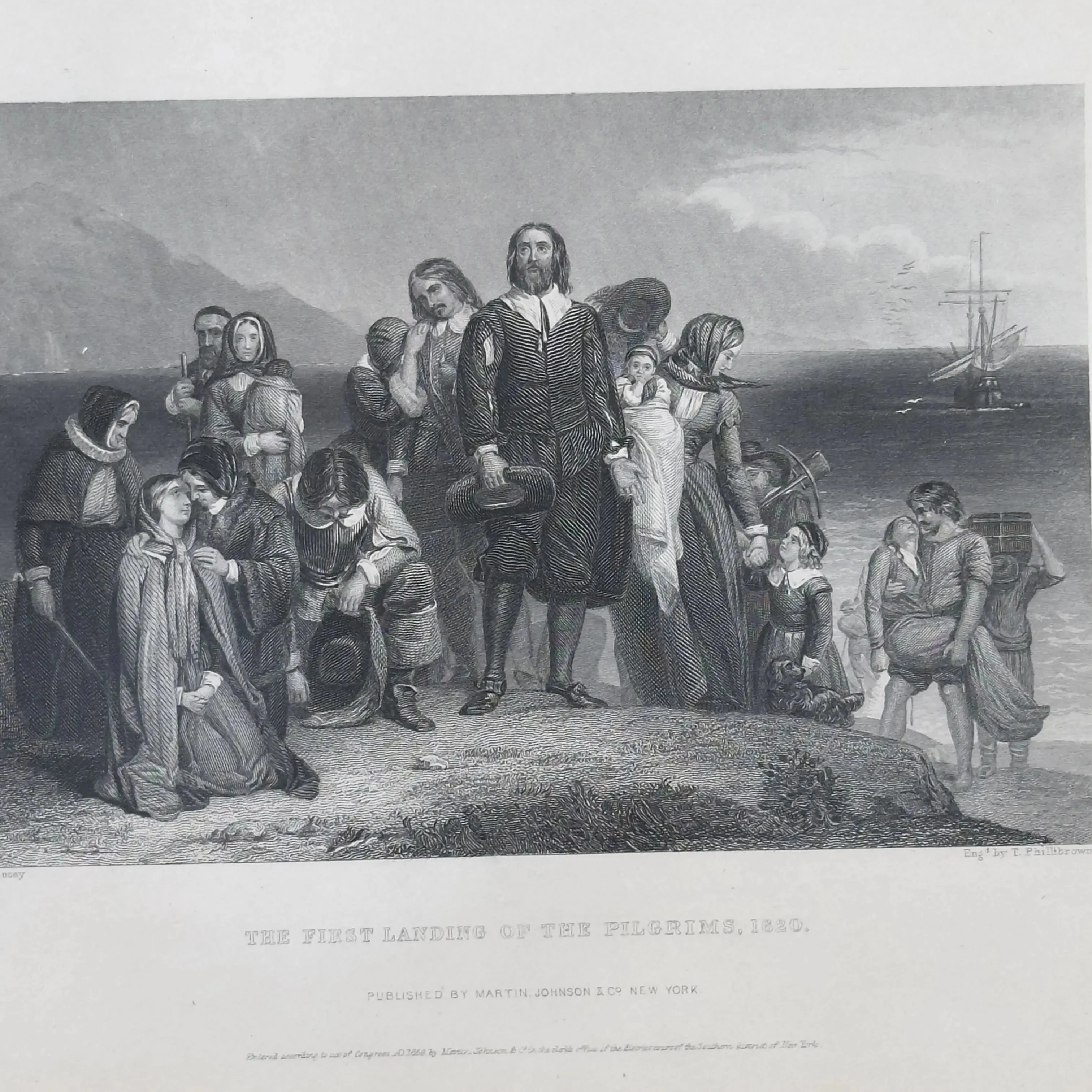 1856 "The First Landing of the Pilgrims" — In a beautiful, antique frame