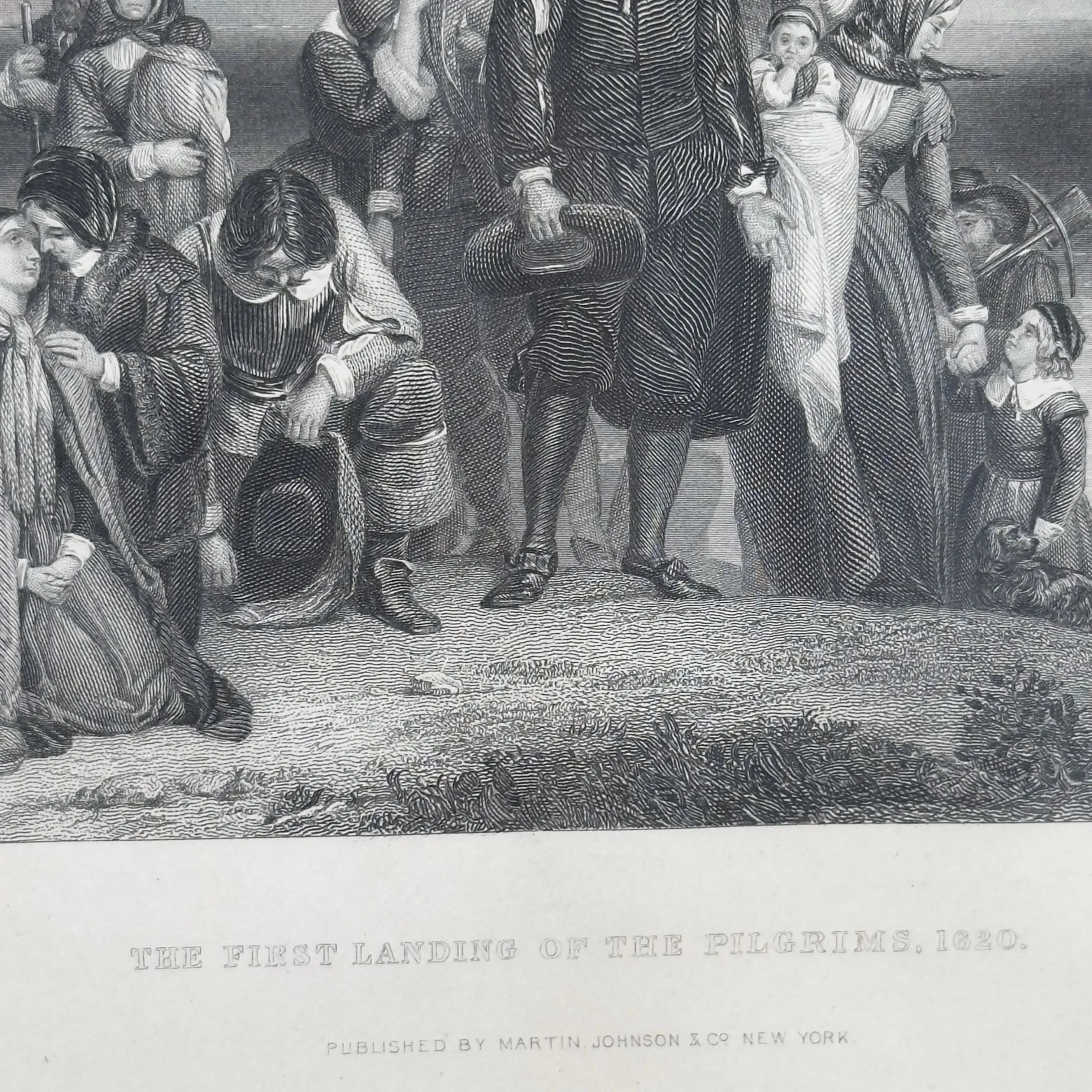 1856 "The First Landing of the Pilgrims" — In a beautiful, antique frame