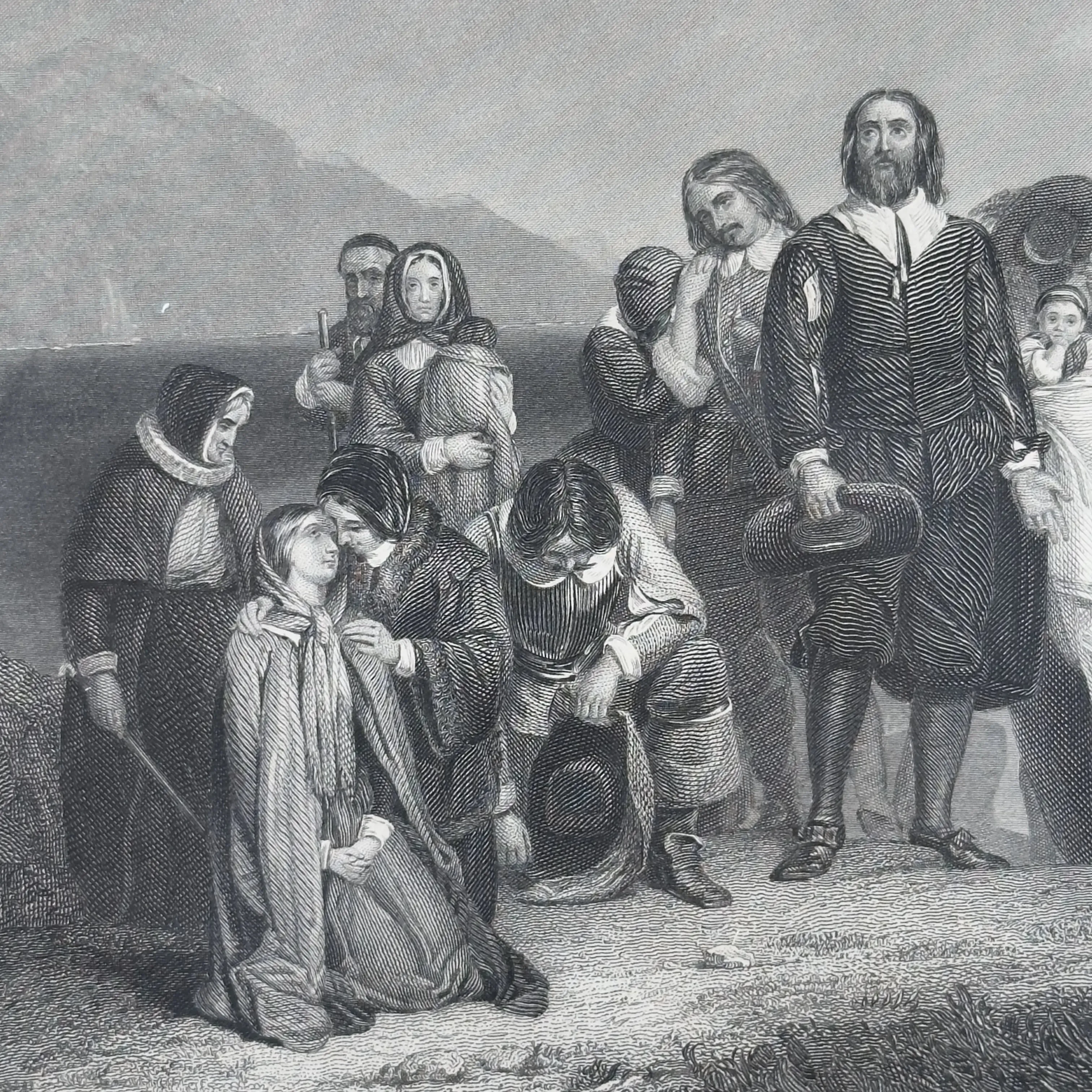 1856 "The First Landing of the Pilgrims" — In a beautiful, antique frame
