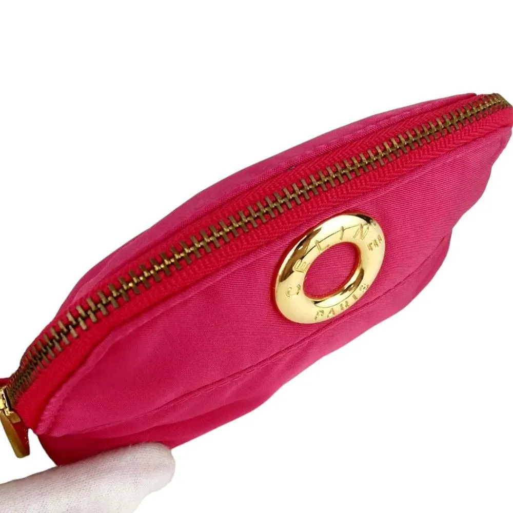 531157AK (C2) Celine Clutch Bag Circle Logo Pink Canvas