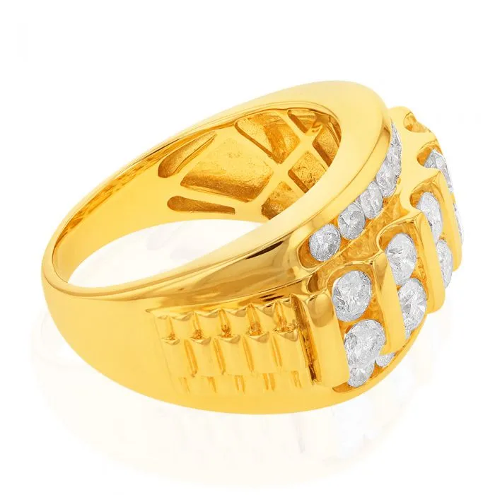 9ct Yellow Gold 3 Carat Diamond Mens Ring