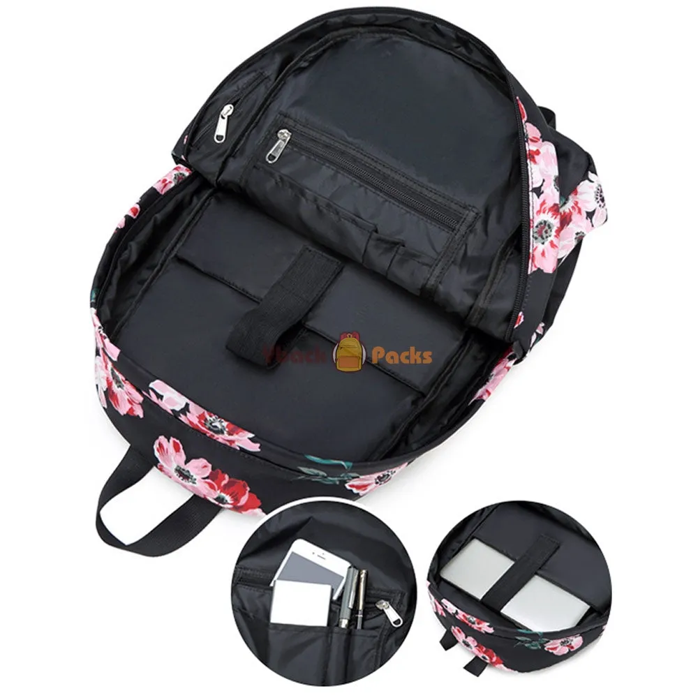 Back to School Backpack Set for Girls 3 Pieces Floral Prints School Bag with USB Charging Port