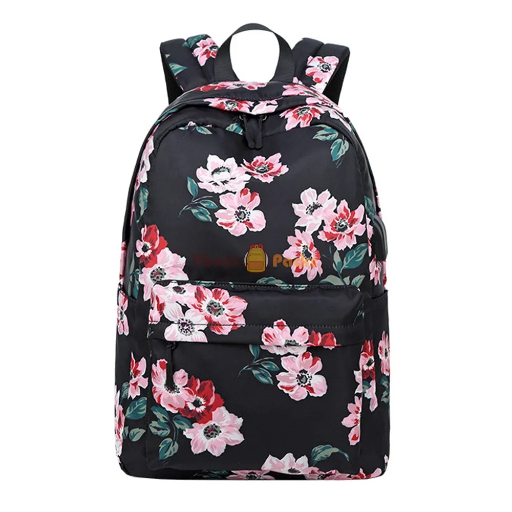 Back to School Backpack Set for Girls 3 Pieces Floral Prints School Bag with USB Charging Port