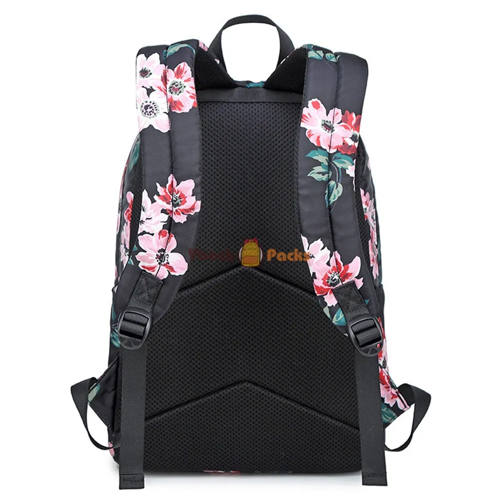 Back to School Backpack Set for Girls 3 Pieces Floral Prints School Bag with USB Charging Port