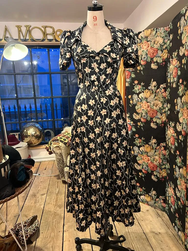 Biba white on black floral print dress
