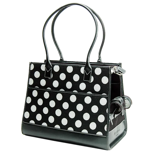 Black Wool Polka Dot & Black Leather Carrier