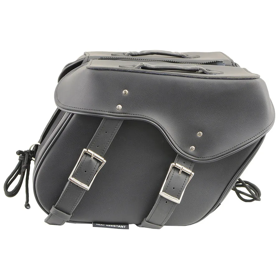 Black Zip-Off Large Double Strap PVC Throw Over Saddle Bag