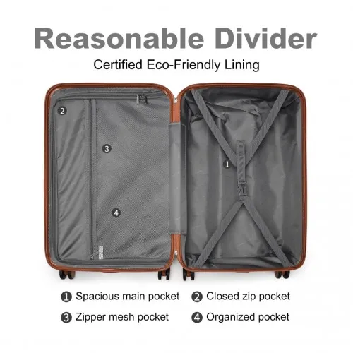 British Traveller 20" Ultralight ABS & Polycarbonate Suitcase with TSA Lock - Grey & Brown