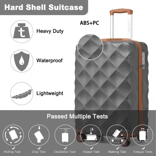 British Traveller 20" Ultralight ABS & Polycarbonate Suitcase with TSA Lock - Grey & Brown