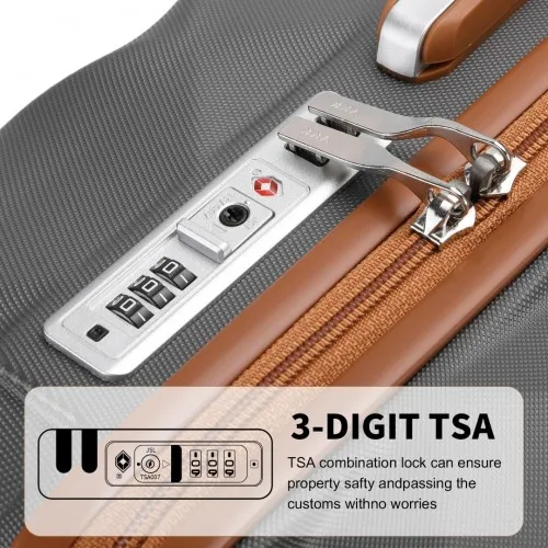 British Traveller 20" Ultralight ABS & Polycarbonate Suitcase with TSA Lock - Grey & Brown