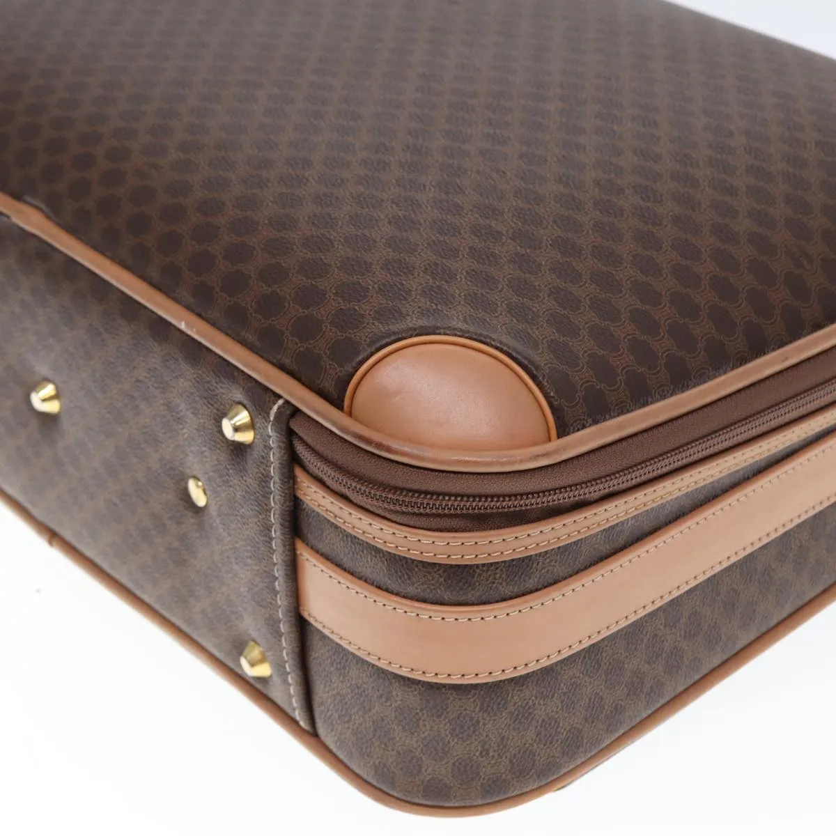 CELINE Macadam Canvas suitcase PVC Leather Brown Auth 76985