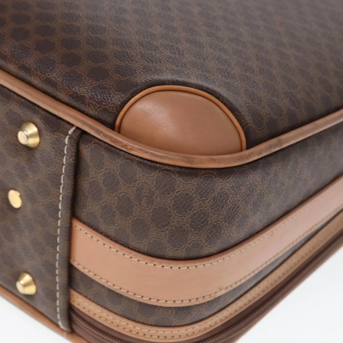 CELINE Macadam Canvas suitcase PVC Leather Brown Auth 76985