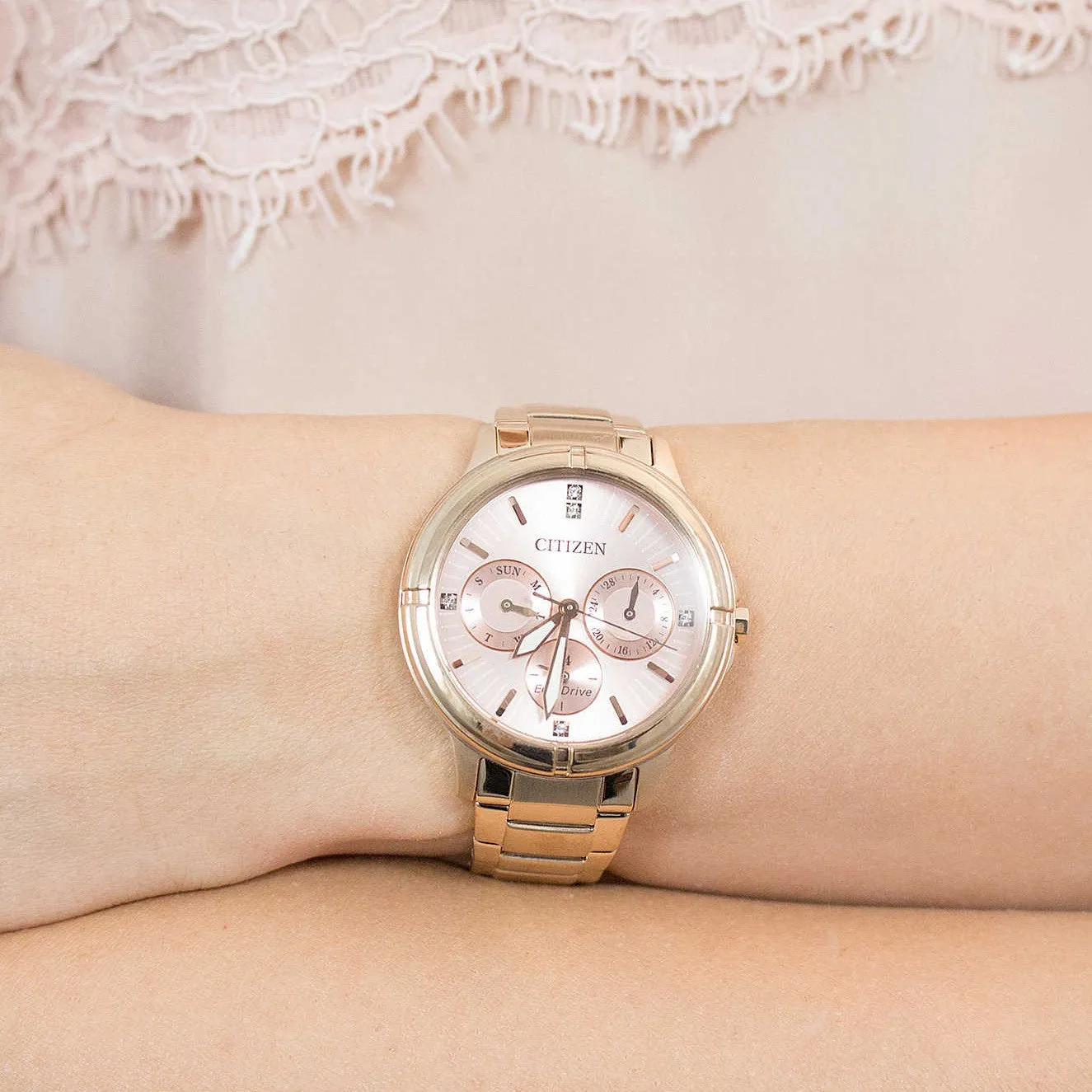 Citizen Ladies Dress Eco-Drive Rose Gold Stainless Steel Multi-Function Watch - FD2033-52W