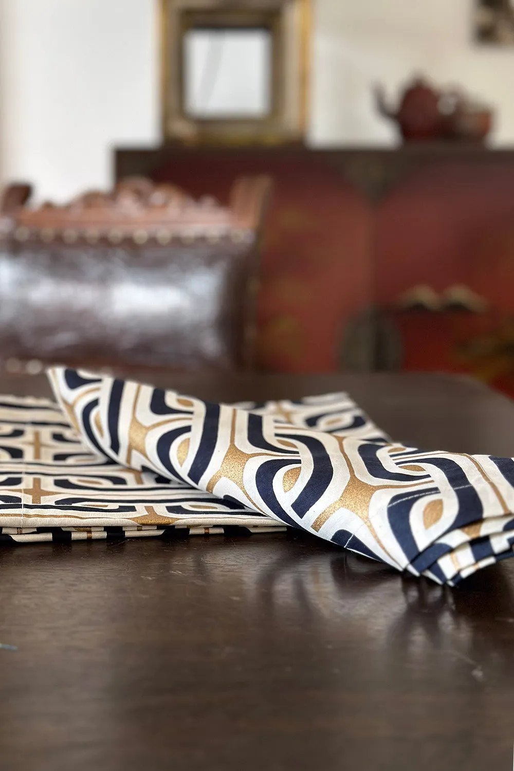 Cotton Napkin Set in Super 1965 Navy and Gold