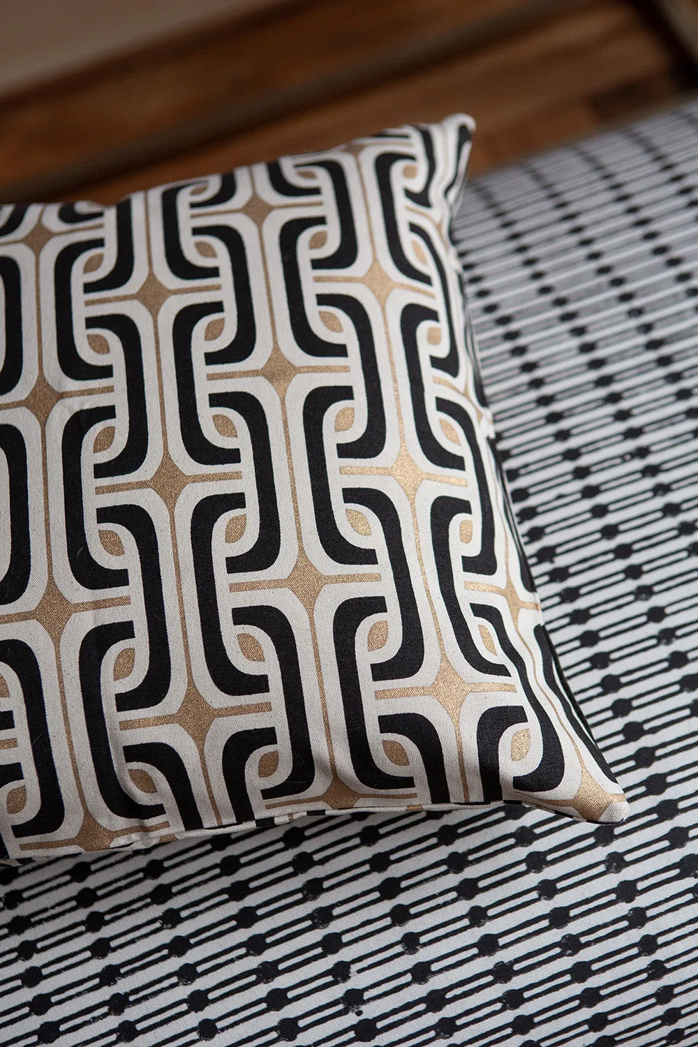 Cotton Throw Pillow In Black And Gold Super 1965
