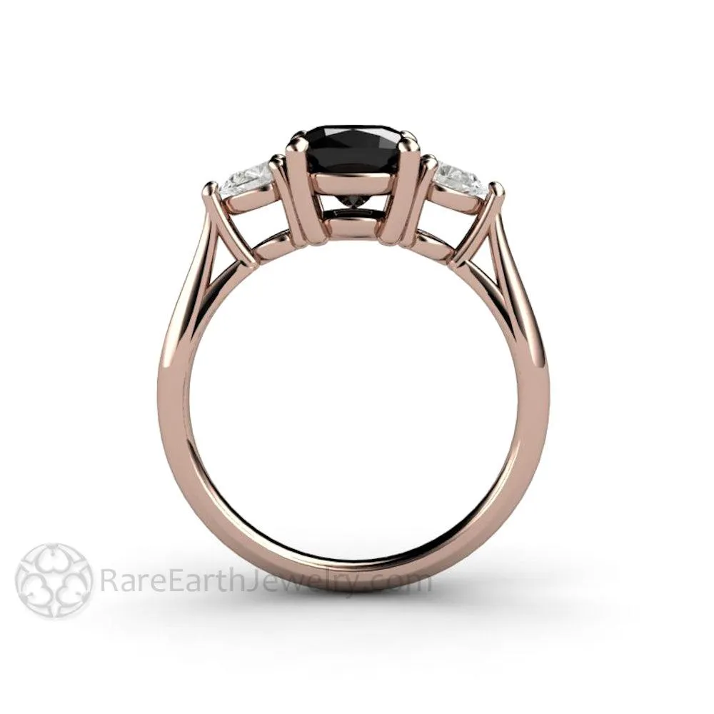 Cushion Cut Black Diamond Engagement Ring Three Stone