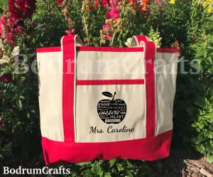 Custom Teacher Canvas Tote Bags, Personalized Gift