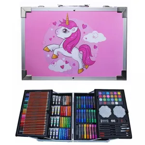 Drawing set "Suitcase of creativity" with paints, in an aluminum case, unicorn, coloring pencils markers paints for children Tool kit sets hand tools Paint - Pink