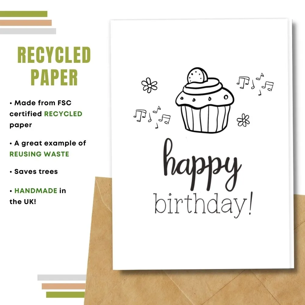 Eco Friendly Happy Birthday Card, Cupcake