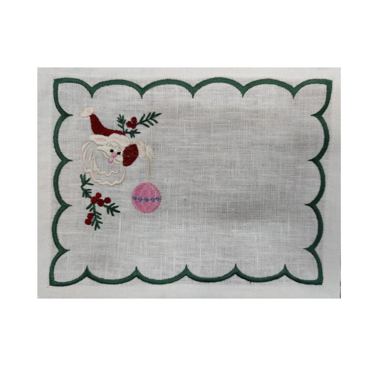 Embroidered Santa Linen Christmas Cocktail Napkins/Coasters, Set of 4