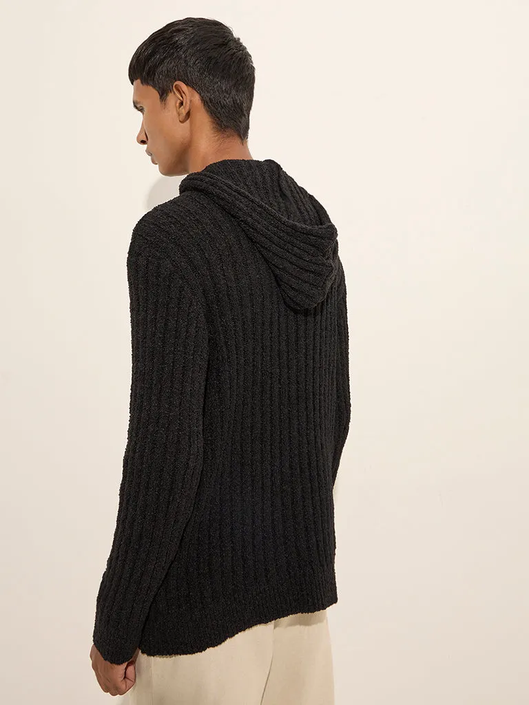 ETA Black Ribbed-Textured Relaxed-Fit Sweatshirt