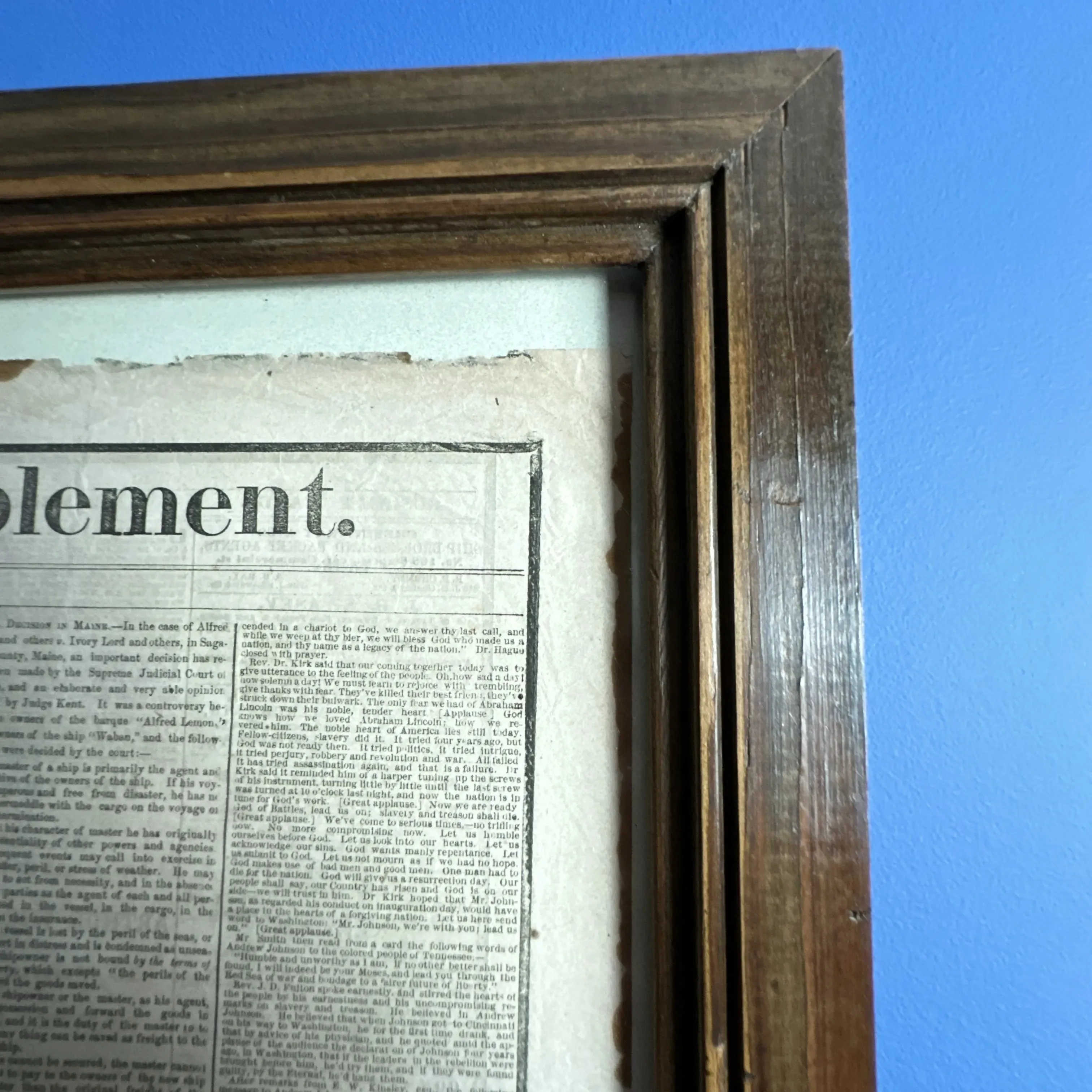 Framed April 17, 1865 newspaper reporting Lincoln's Assassination and Death
