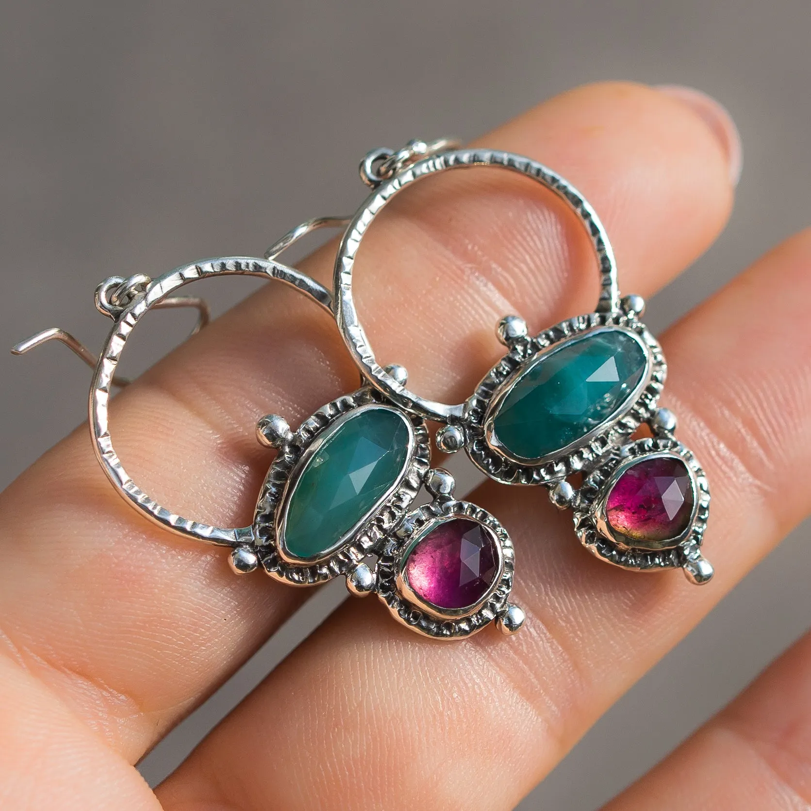 Grandidierite & Tourmaline Silver Earrings