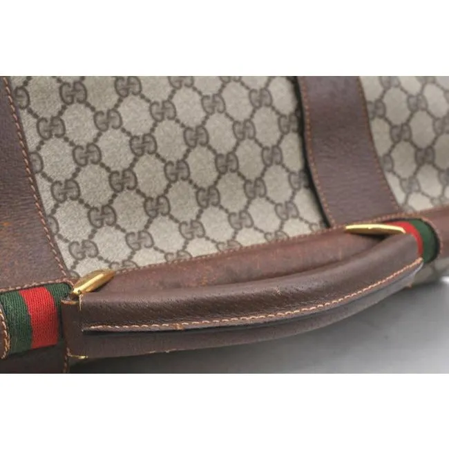 Gucci Tote W Guccissima Print Sherry Line Xxl Overnight Satcheltote W Wide Stripe Brown G Logoredgre