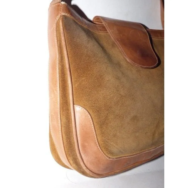 Gucci Vintage Brown Suede Camel Leather Hobo Bag