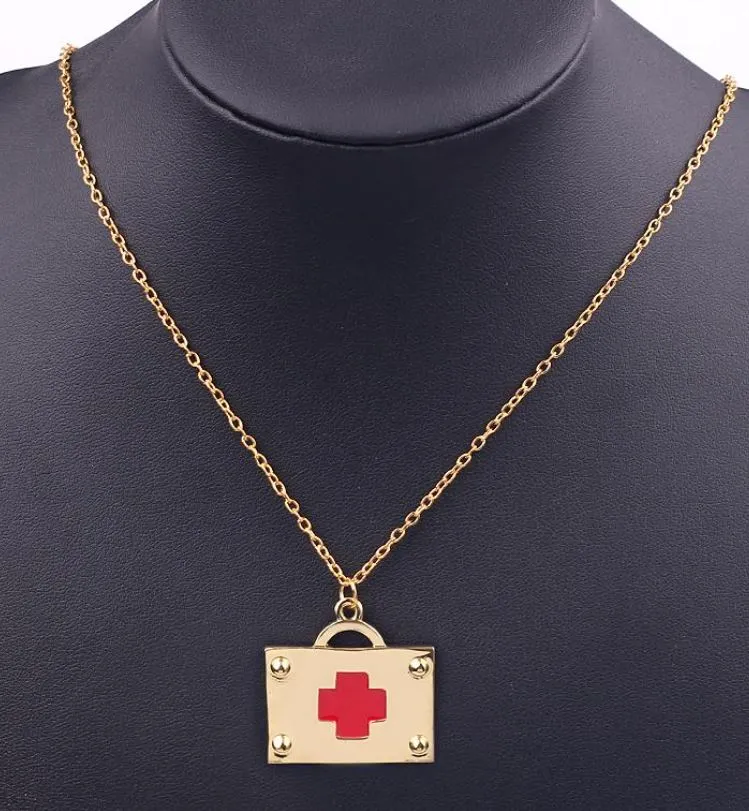 N829 Gold Medical Bag First Aid Necklace with FREE EARRINGS