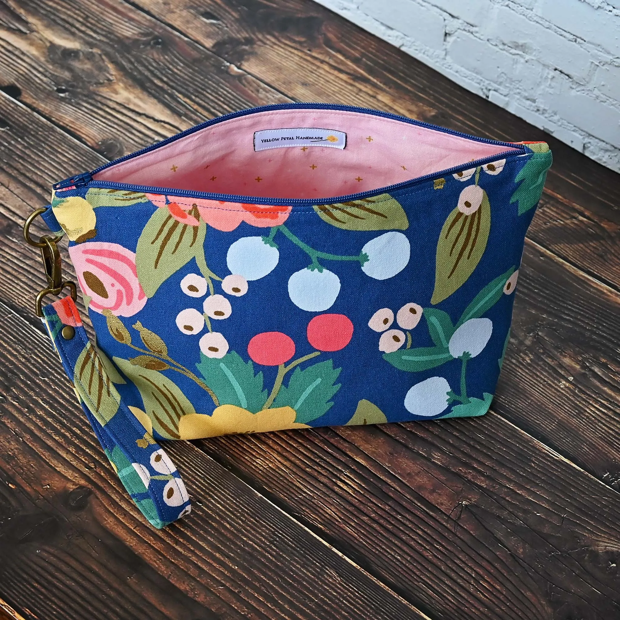 Navy Floral Canvas Sock Project Bag in Rifle Paper Co's Antique Garden