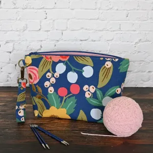 Navy Floral Canvas Sock Project Bag in Rifle Paper Co's Antique Garden