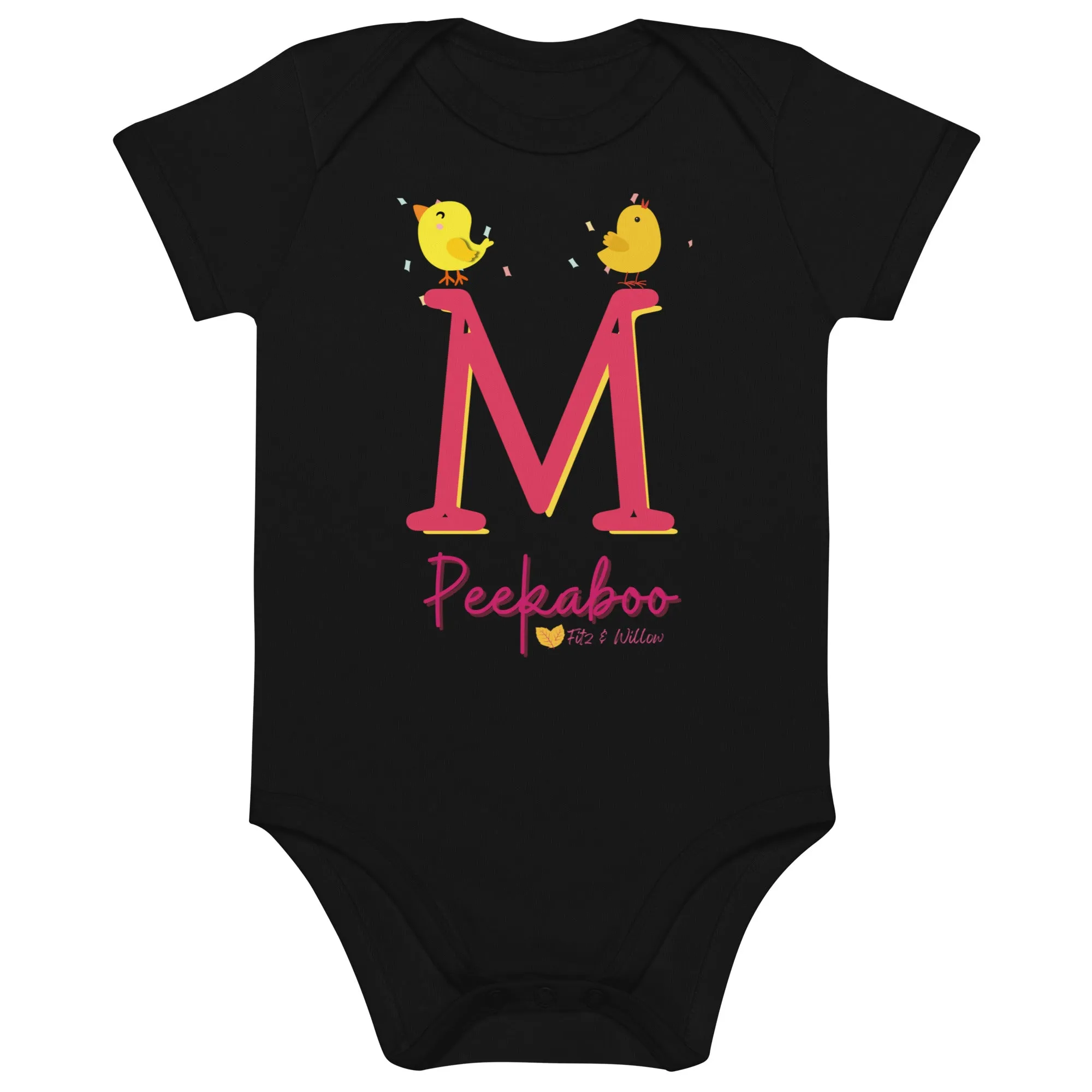 Organic cotton baby bodysuit, Letter M - Fitz & Willow