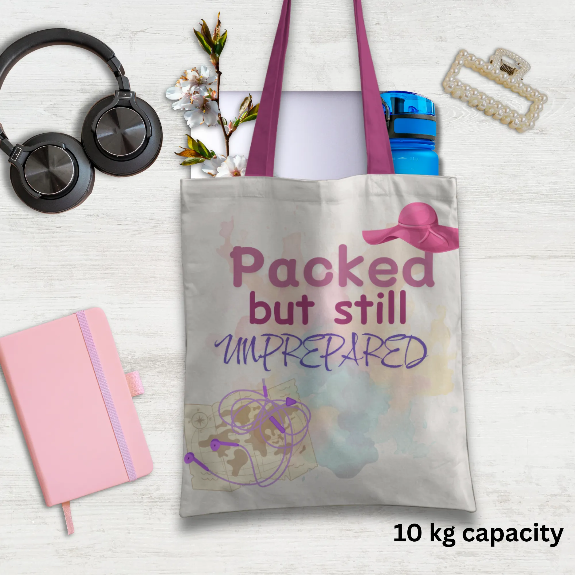 Packed but Still Unprepared Tote Bag with Zipper Beige