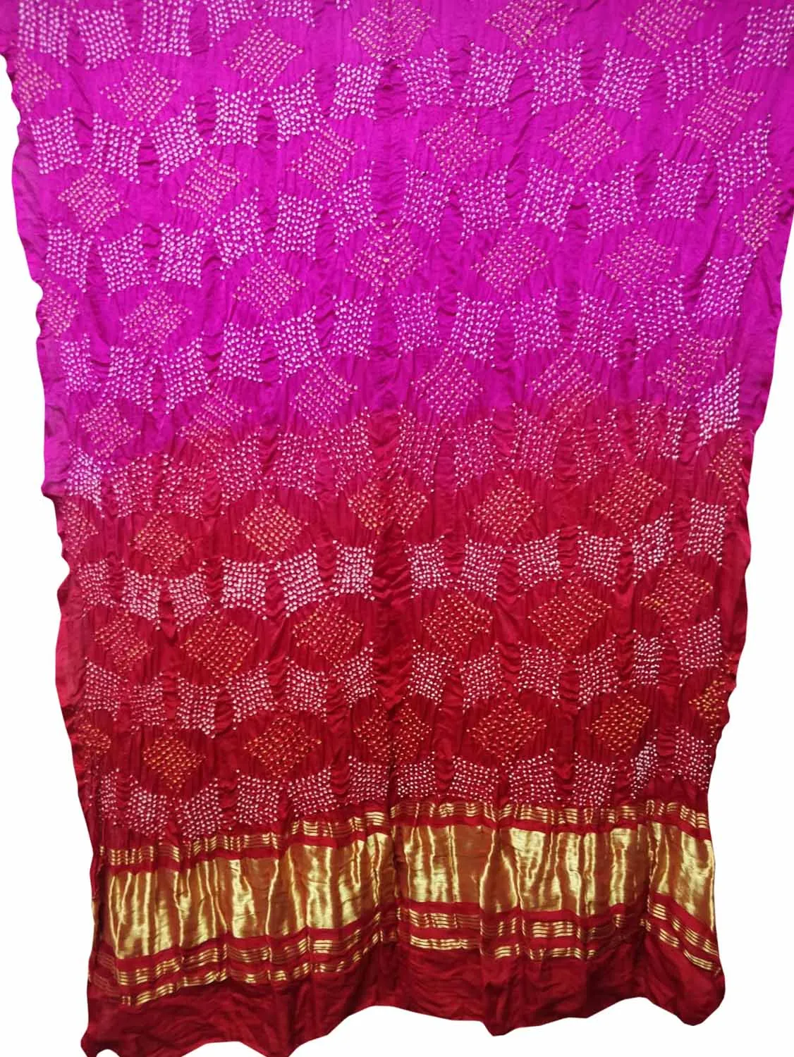 Pink And Red Bandhani Hand Bandhej Pure Gajji Silk Dupatta