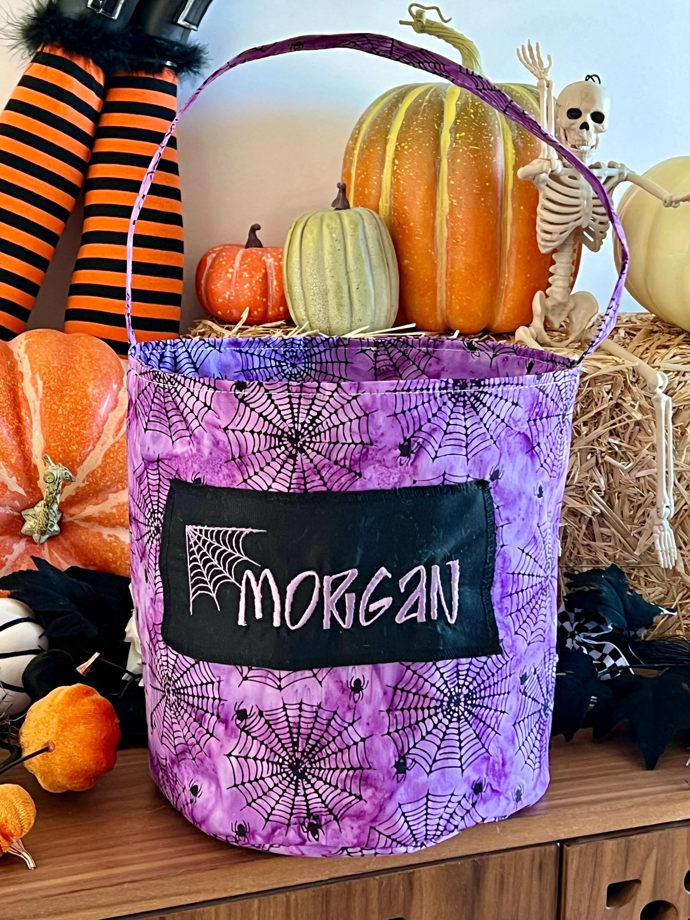 Purple Spiderweb Trick or Treat Bag, Custom Halloween Bucket