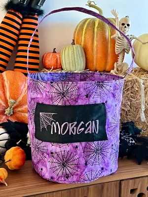 Purple Spiderweb Trick or Treat Bag, Custom Halloween Bucket