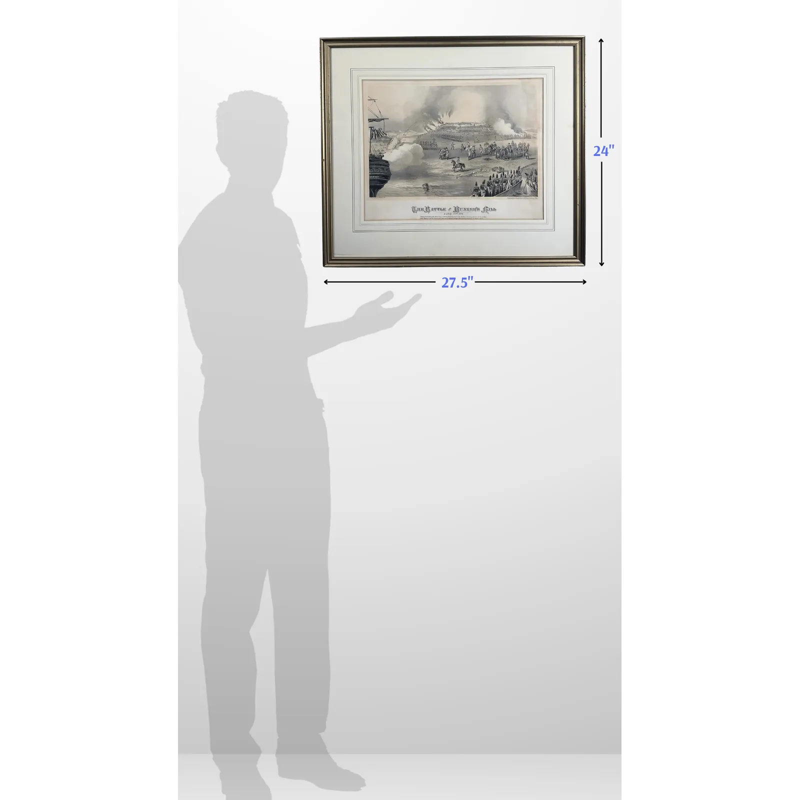 "The Battle at Bunker's Hill" — c 1870 print — Framed and matted