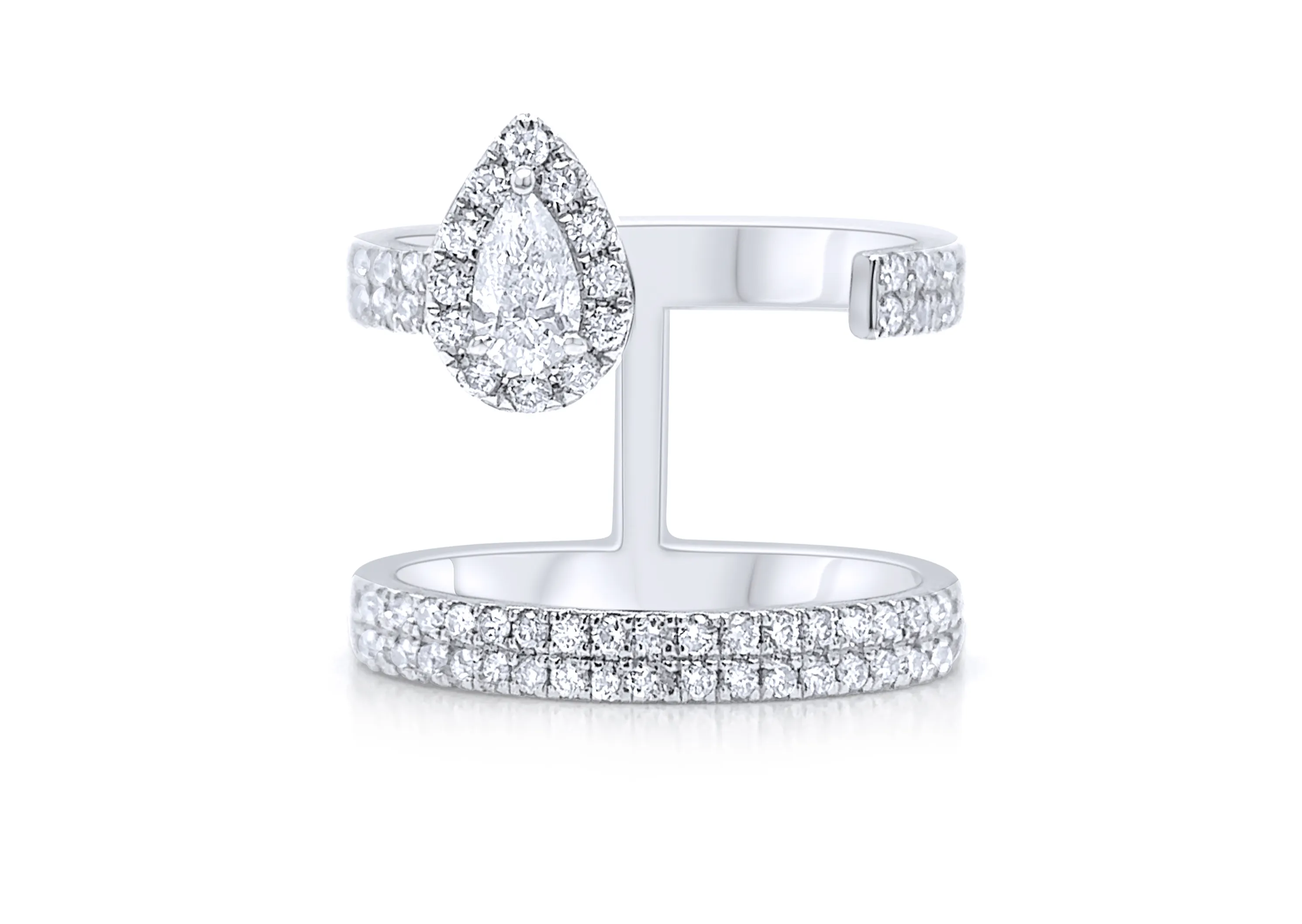 Ring 18kt Gold Open Pear and Round Diamonds