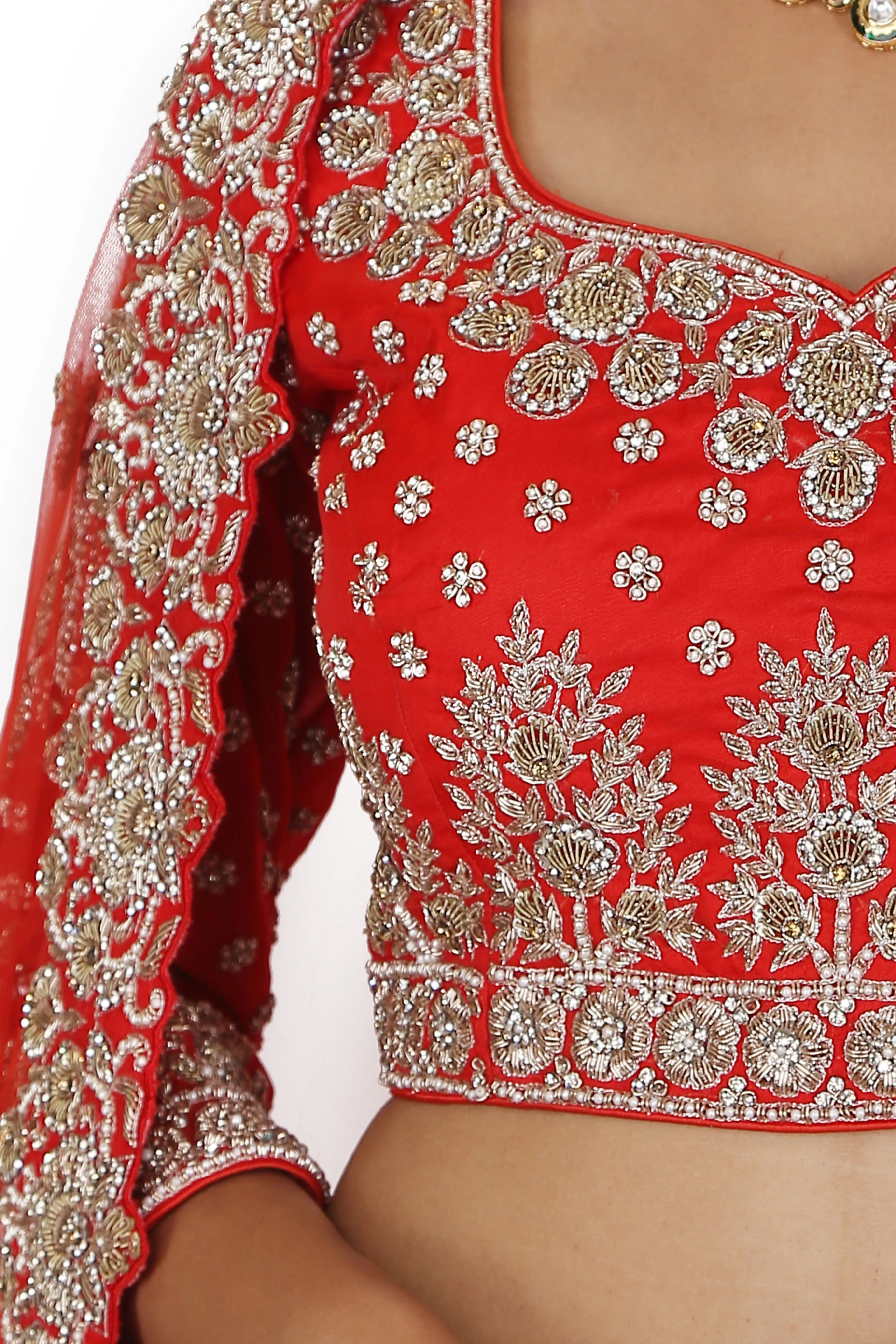 Ruby red lehenga set.