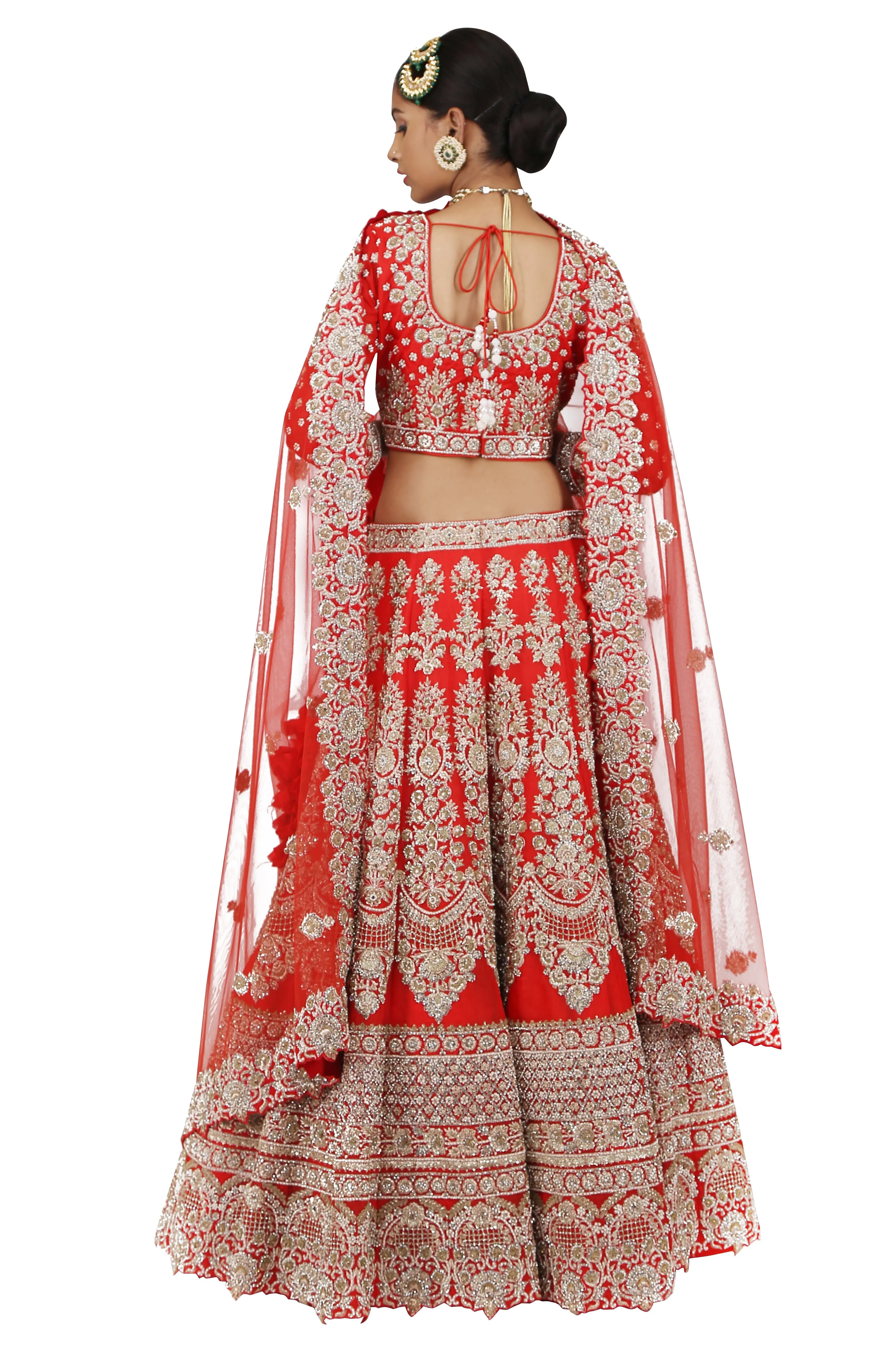 Ruby red lehenga set.