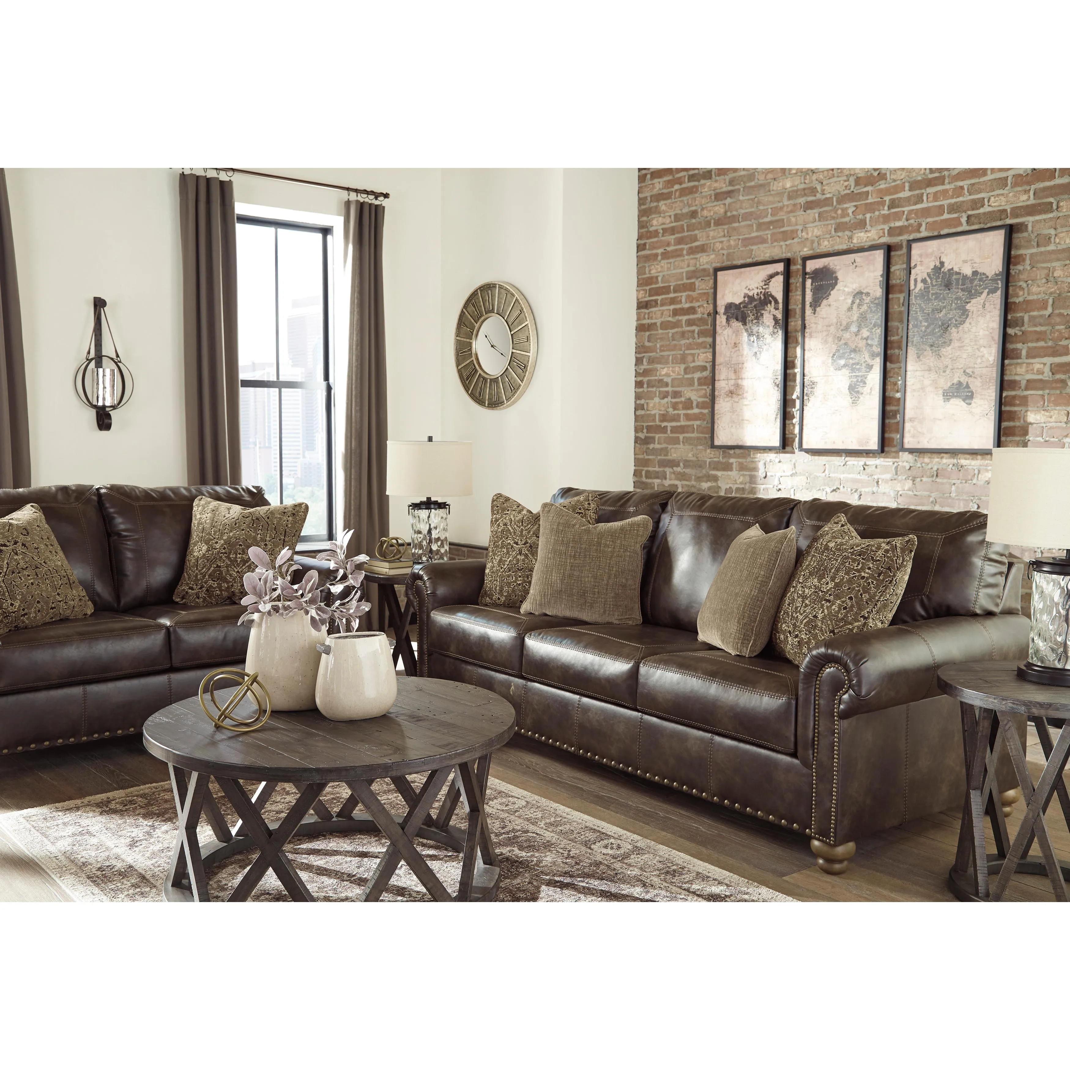 Signature Design by Ashley Nicorvo Stationary Leather Look Loveseat 8050535