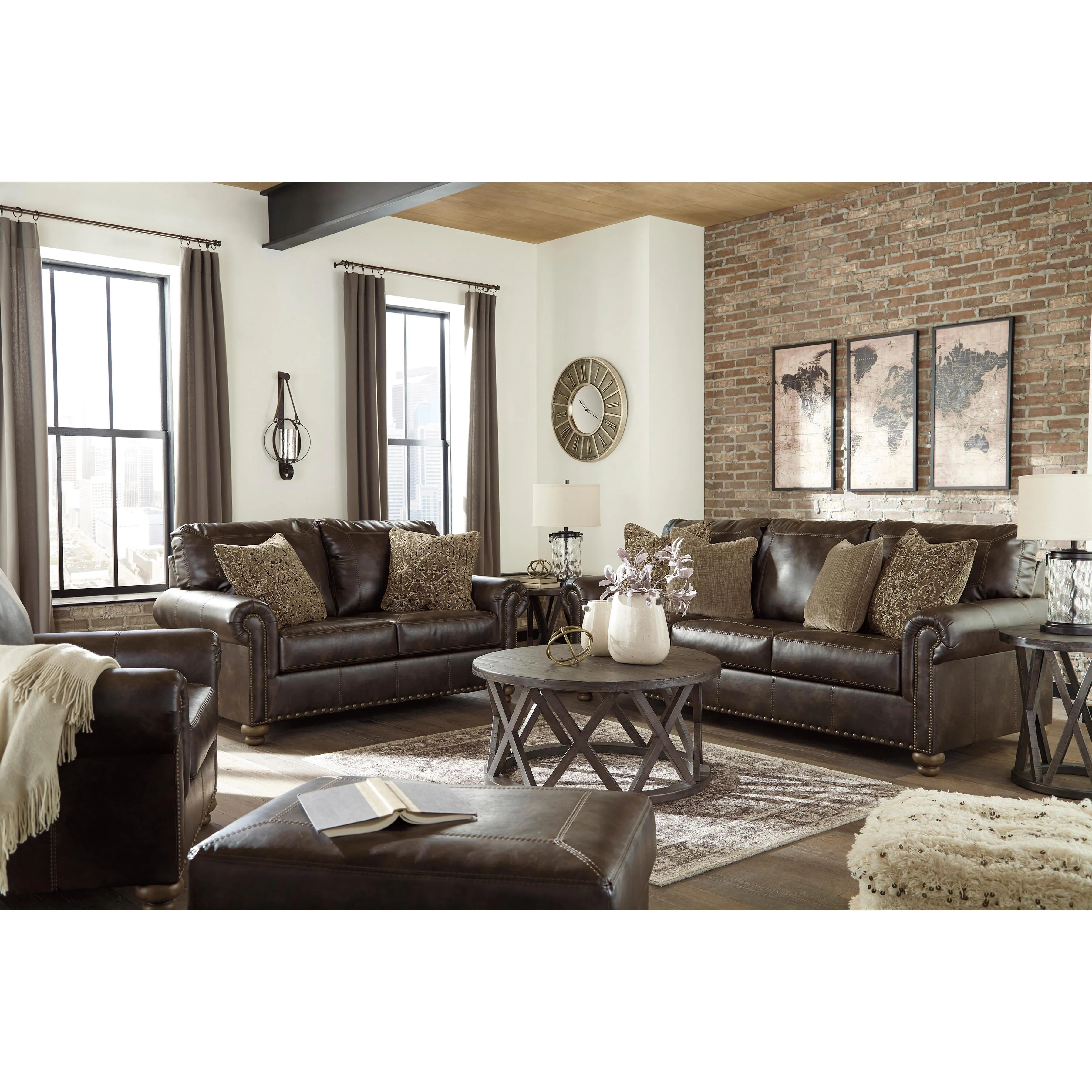 Signature Design by Ashley Nicorvo Stationary Leather Look Loveseat 8050535