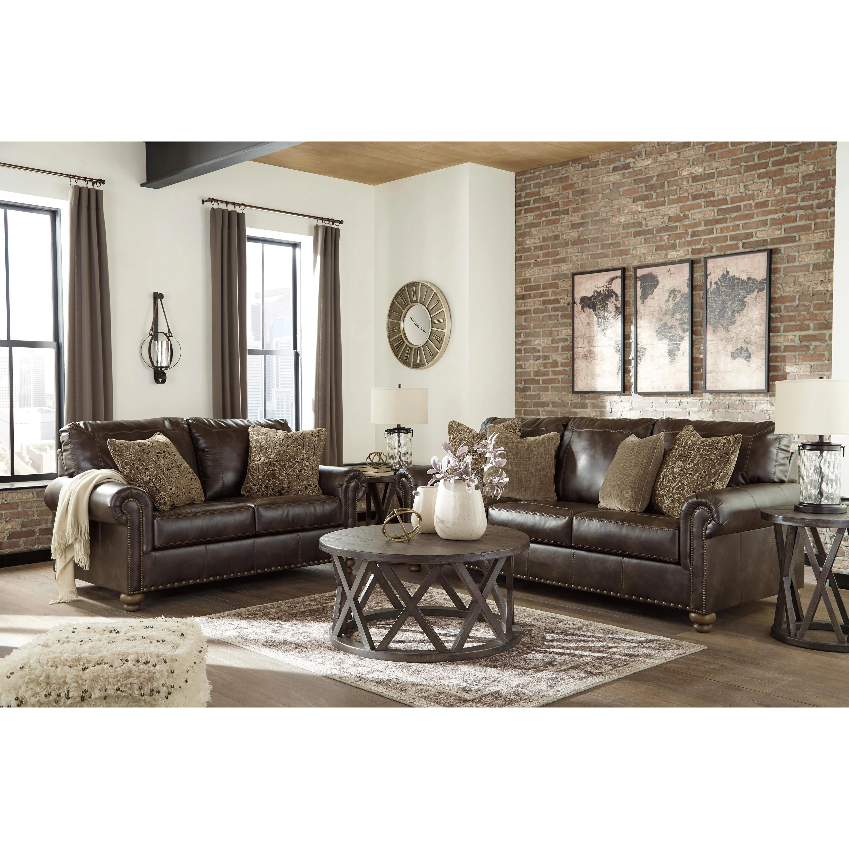 Signature Design by Ashley Nicorvo Stationary Leather Look Loveseat 8050535