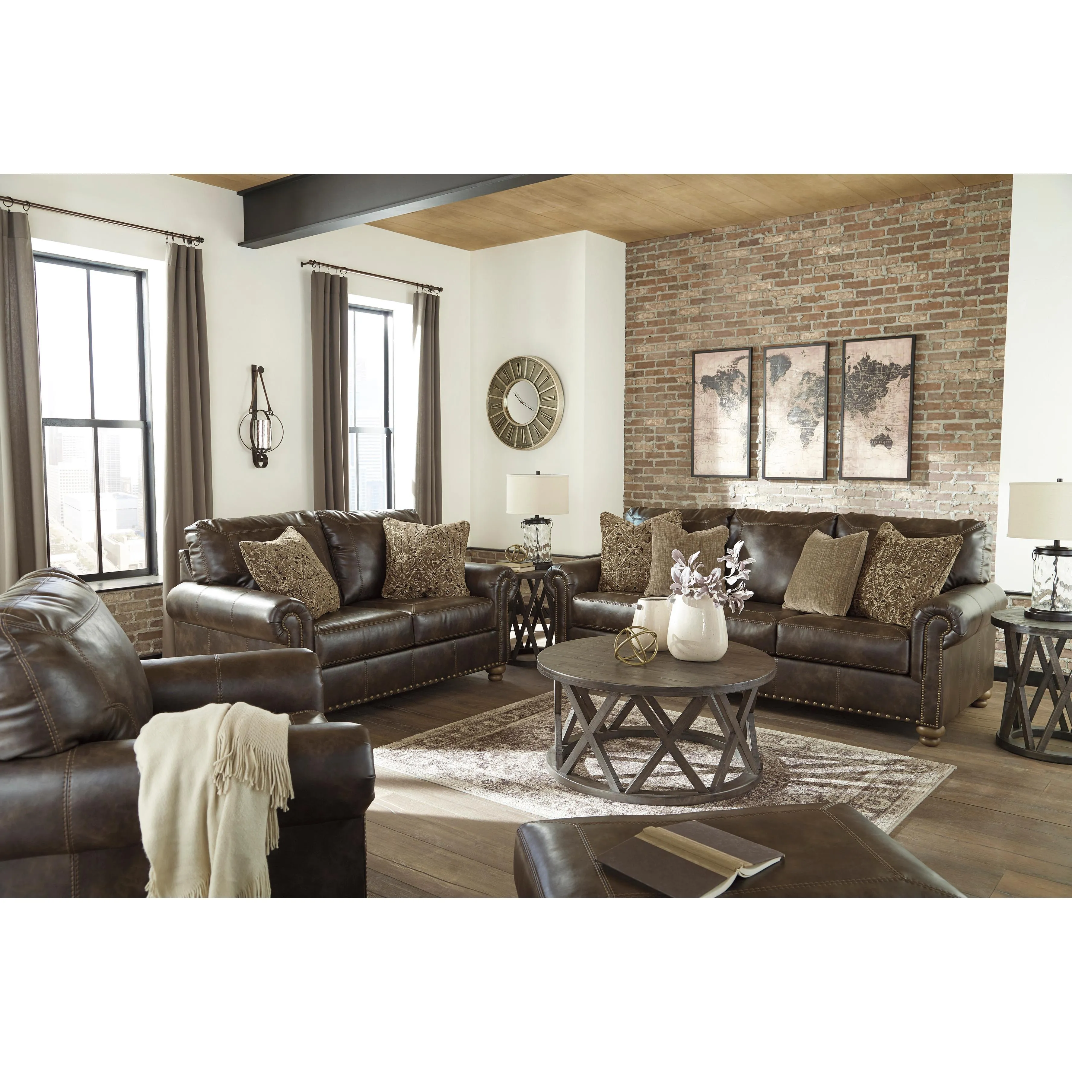 Signature Design by Ashley Nicorvo Stationary Leather Look Loveseat 8050535