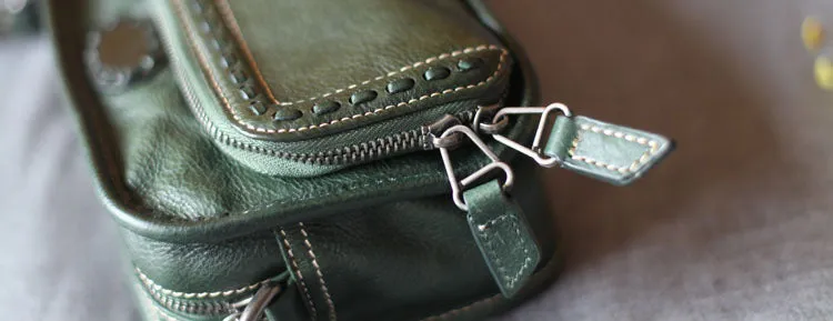 Square Womens Green Leather Crossbody Satchel Purse Small Shoulder Bags for Women