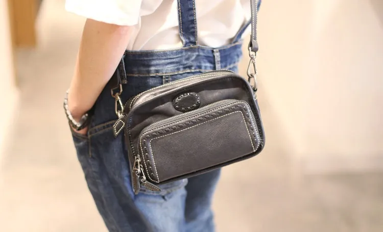Square Womens Green Leather Crossbody Satchel Purse Small Shoulder Bags for Women