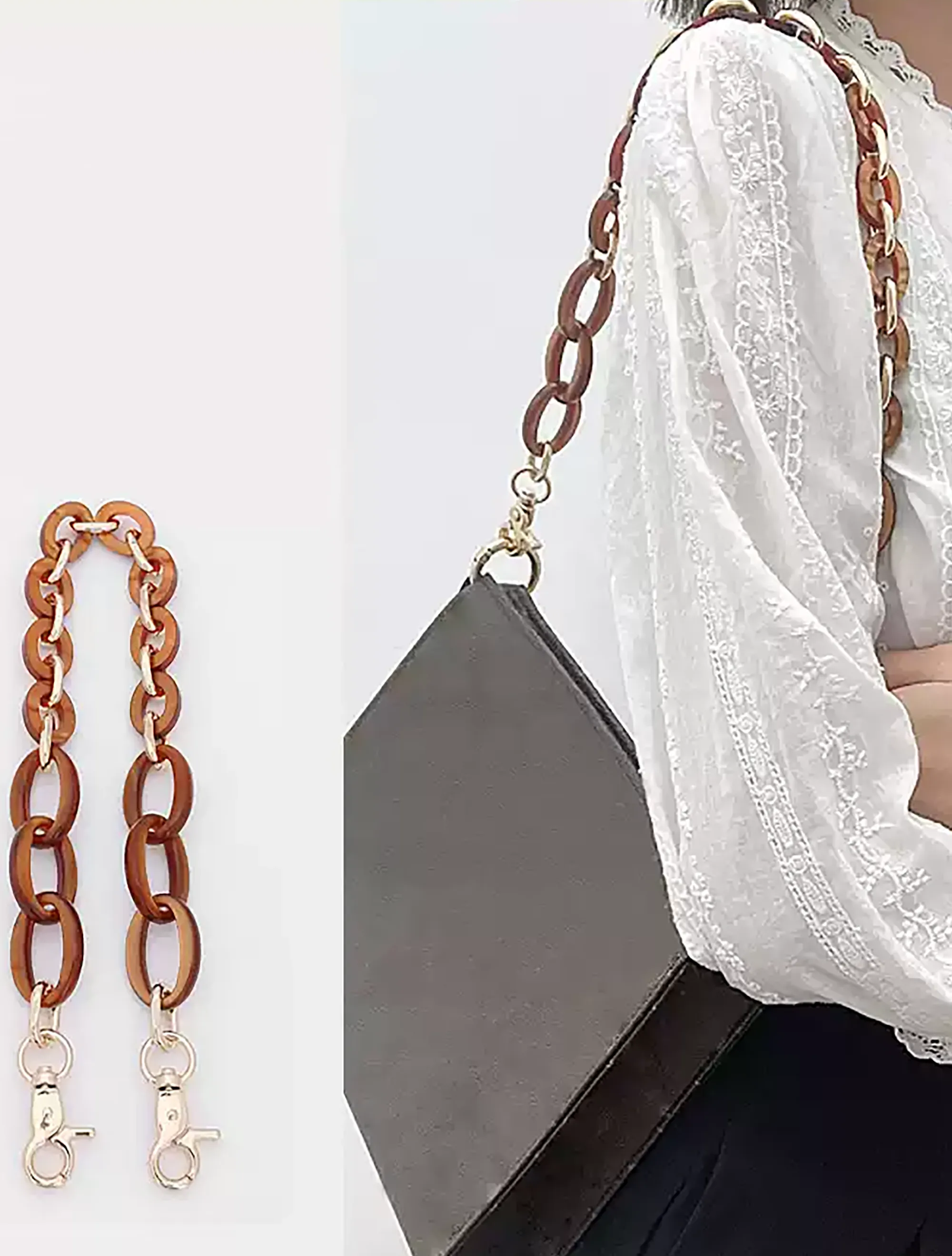Toiletry bag modification chain accessory, acrylic underarm bag chain, replacement shoulder strap