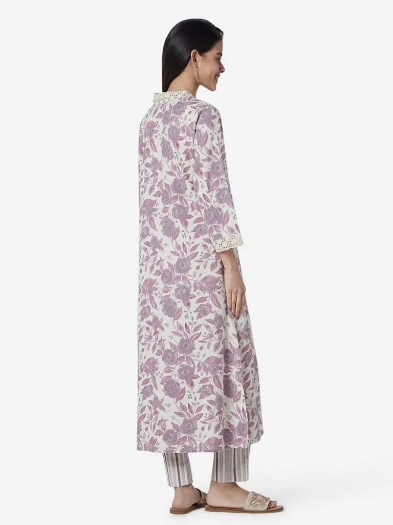 Utsa Lilac Rose Patterned A-line Kurta